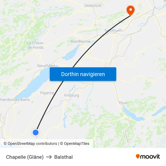 Chapelle (Glâne) to Balsthal map