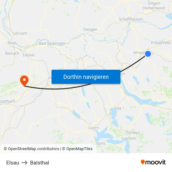 Elsau to Balsthal map