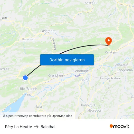 Péry-La Heutte to Balsthal map