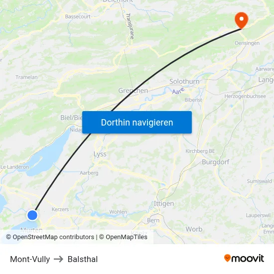 Mont-Vully to Balsthal map