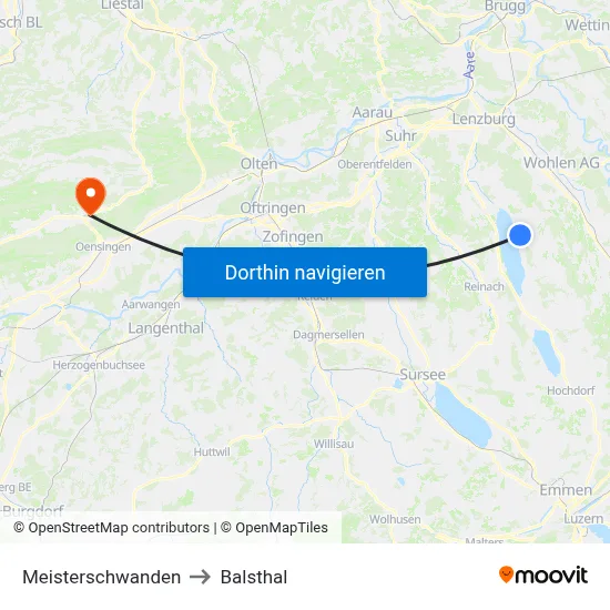 Meisterschwanden to Balsthal map
