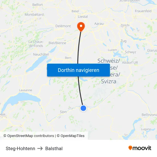 Steg-Hohtenn to Balsthal map