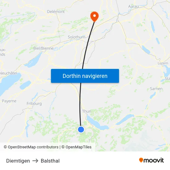 Diemtigen to Balsthal map