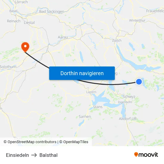 Einsiedeln to Balsthal map
