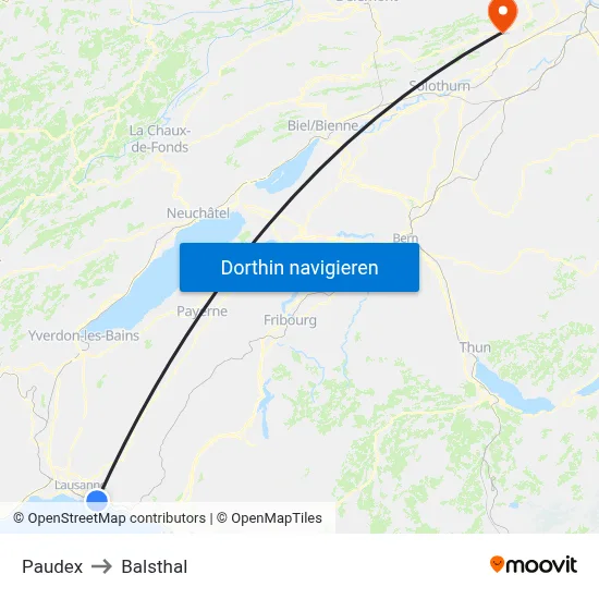 Paudex to Balsthal map