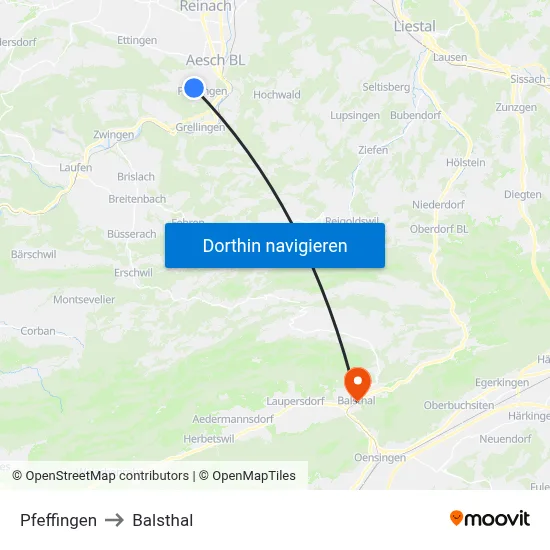 Pfeffingen to Balsthal map