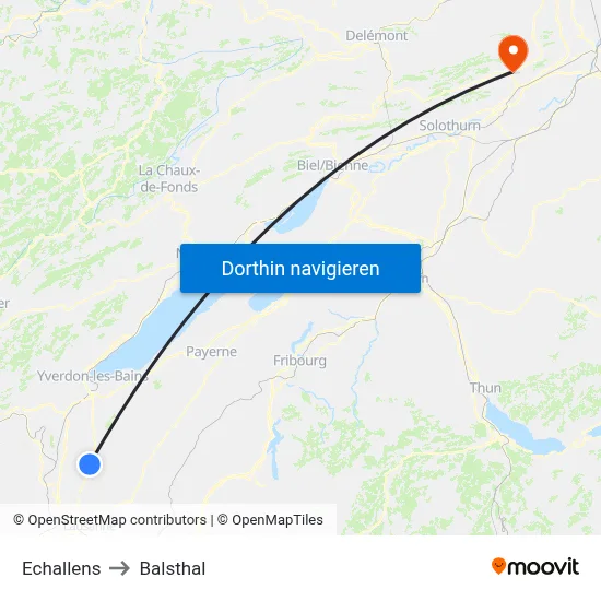 Echallens to Balsthal map