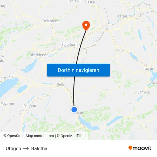 Uttigen to Balsthal map