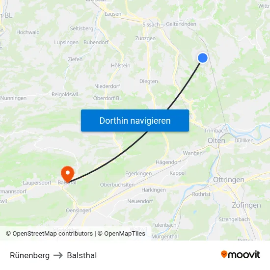 Rünenberg to Balsthal map