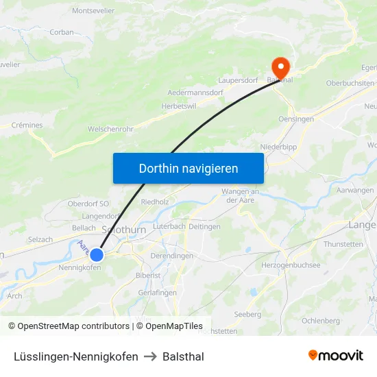 Lüsslingen-Nennigkofen to Balsthal map