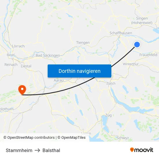 Stammheim to Balsthal map