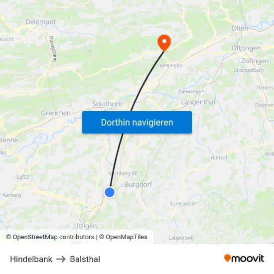 Hindelbank to Balsthal map
