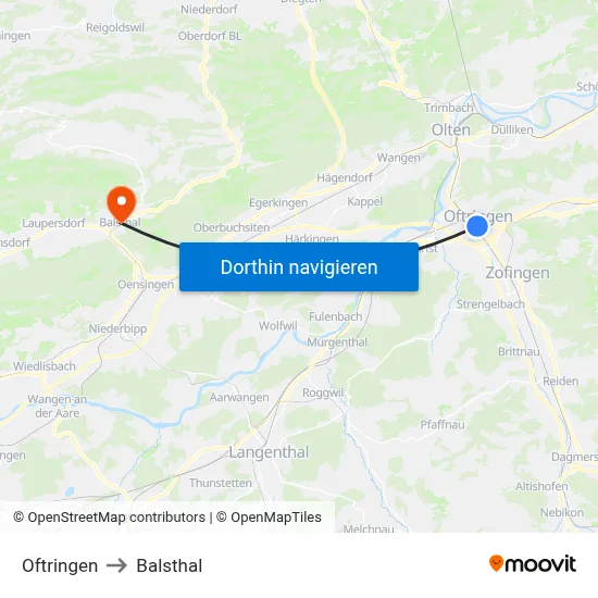 Oftringen to Balsthal map