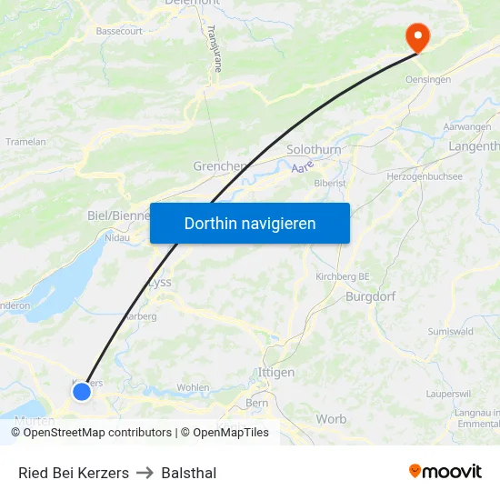 Ried Bei Kerzers to Balsthal map