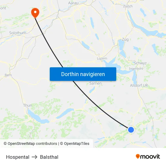 Hospental to Balsthal map