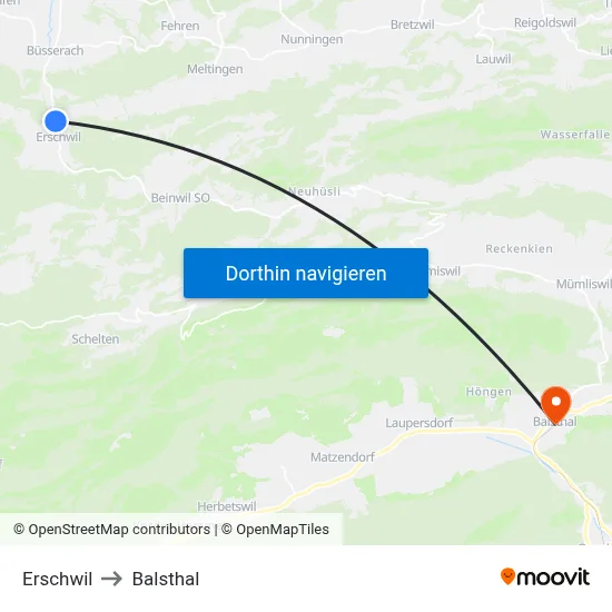 Erschwil to Balsthal map