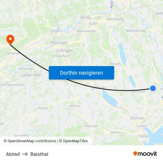 Abtwil to Balsthal map