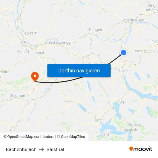 Bachenbülach to Balsthal map