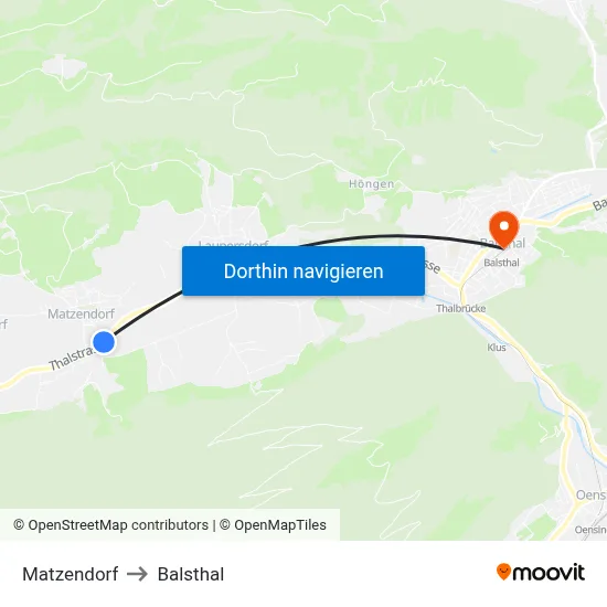 Matzendorf to Balsthal map
