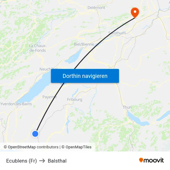 Ecublens (Fr) to Balsthal map