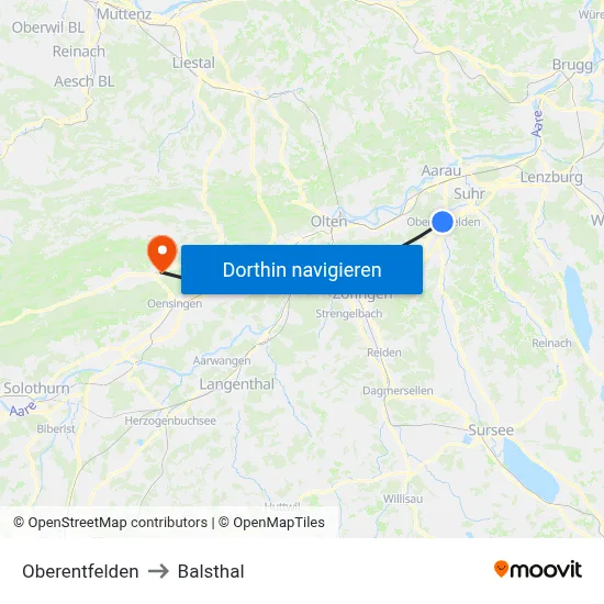 Oberentfelden to Balsthal map