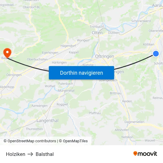 Holziken to Balsthal map