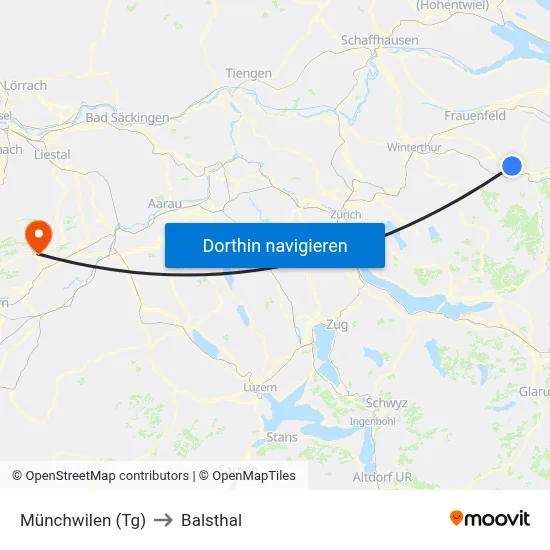 Münchwilen (Tg) to Balsthal map