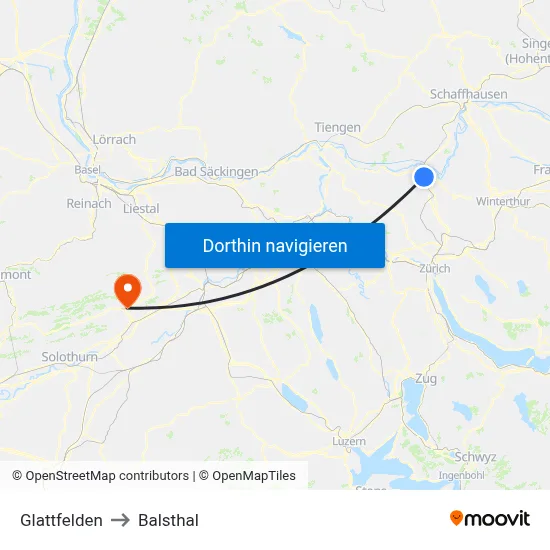 Glattfelden to Balsthal map