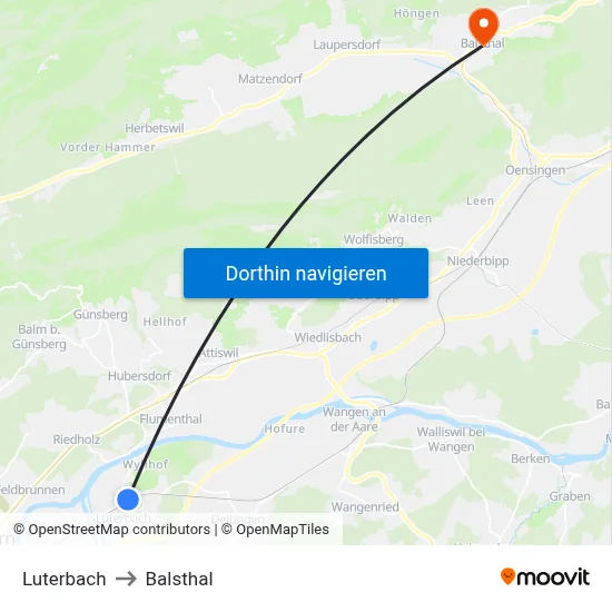 Luterbach to Balsthal map