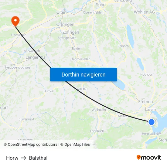 Horw to Balsthal map