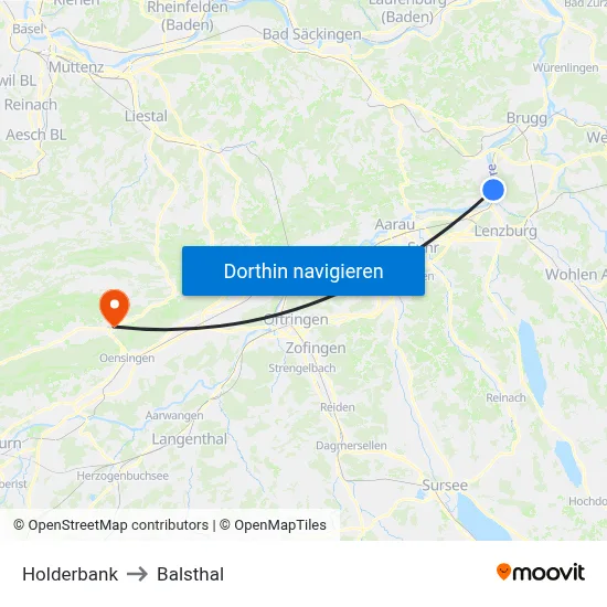 Holderbank to Balsthal map