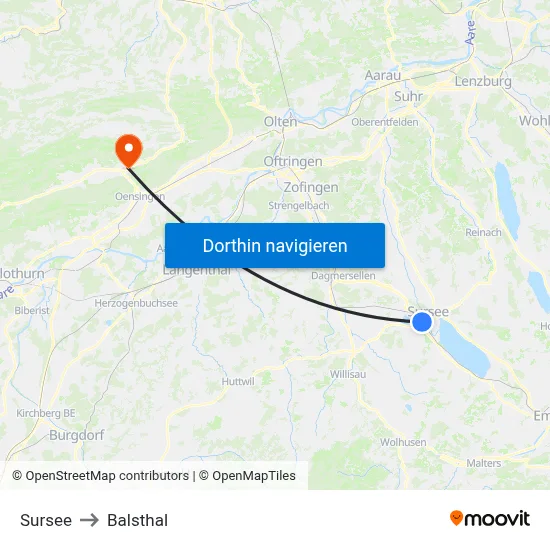 Sursee to Balsthal map