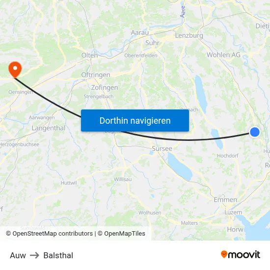Auw to Balsthal map