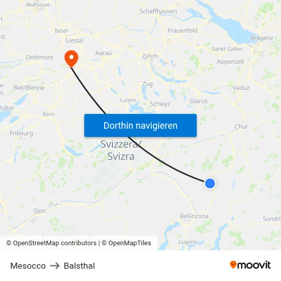 Mesocco to Balsthal map