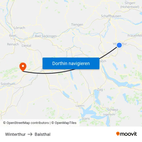 Winterthur to Balsthal map