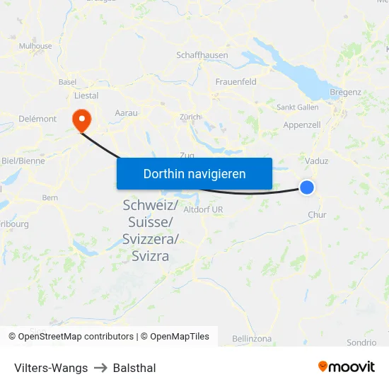 Vilters-Wangs to Balsthal map