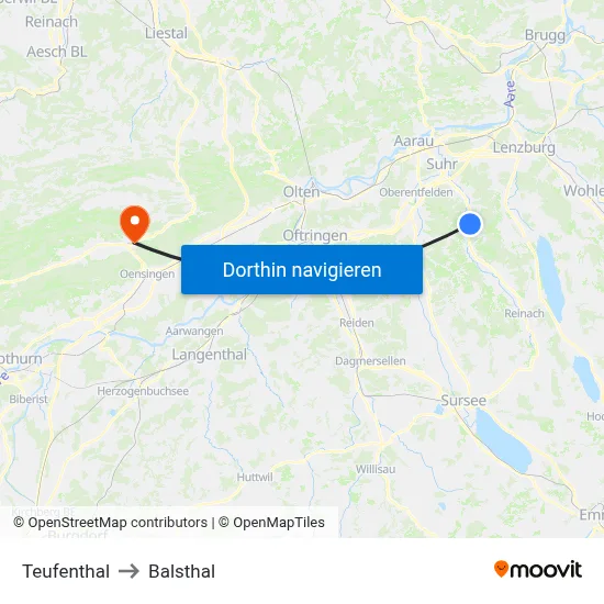Teufenthal to Balsthal map