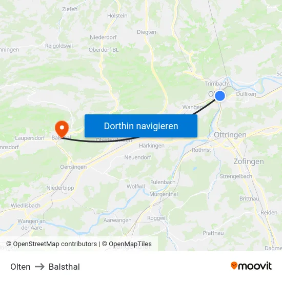 Olten to Balsthal map