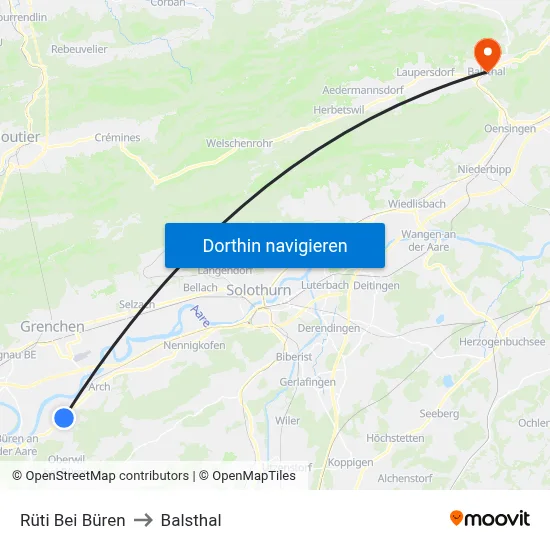 Rüti Bei Büren to Balsthal map