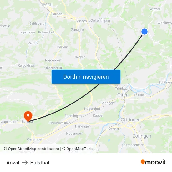 Anwil to Balsthal map