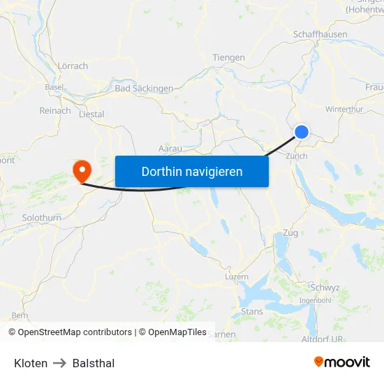 Kloten to Balsthal map