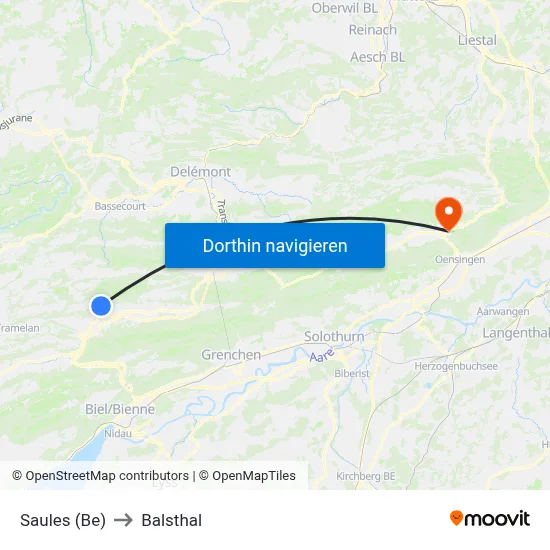 Saules (Be) to Balsthal map