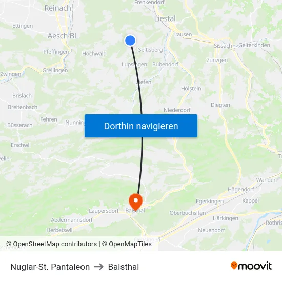 Nuglar-St. Pantaleon to Balsthal map