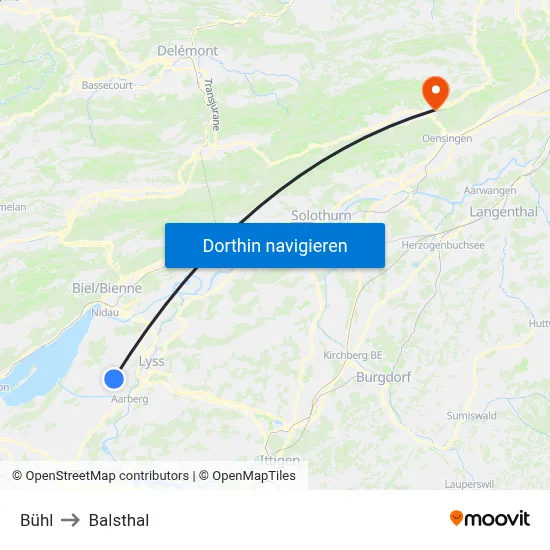 Bühl to Balsthal map