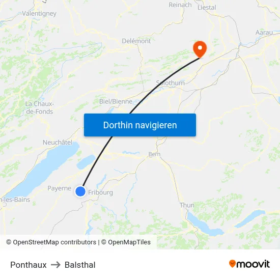Ponthaux to Balsthal map