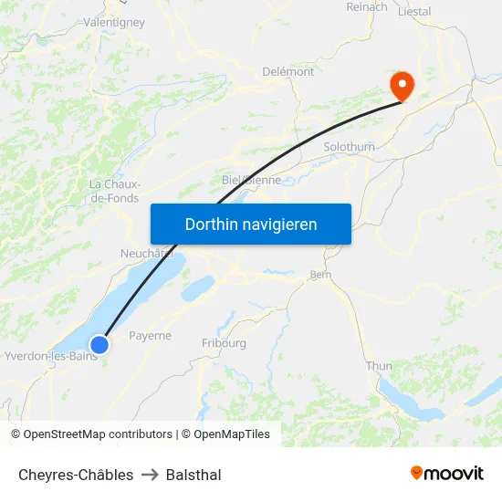 Cheyres-Châbles to Balsthal map