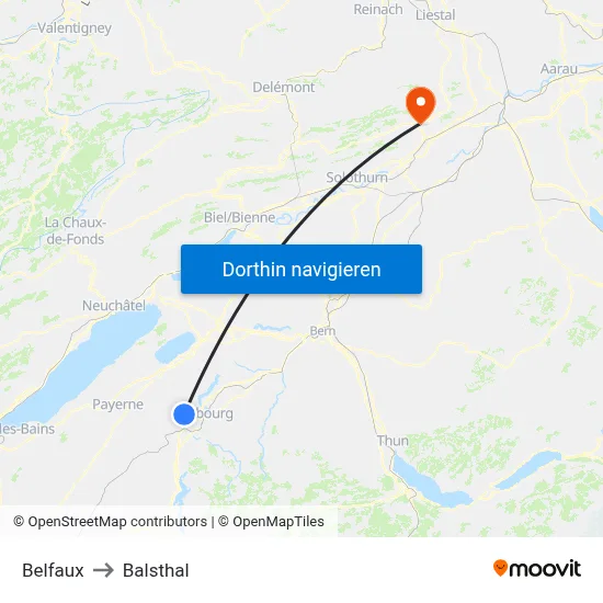 Belfaux to Balsthal map