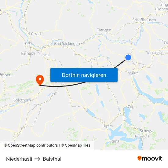 Niederhasli to Balsthal map