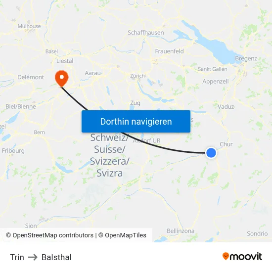 Trin to Balsthal map