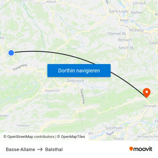 Basse-Allaine to Balsthal map